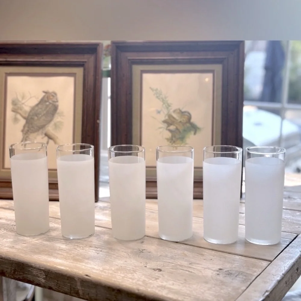 6 Libbey Frosted White Tom Collins Glasses. Vintage EUC Retro MCM